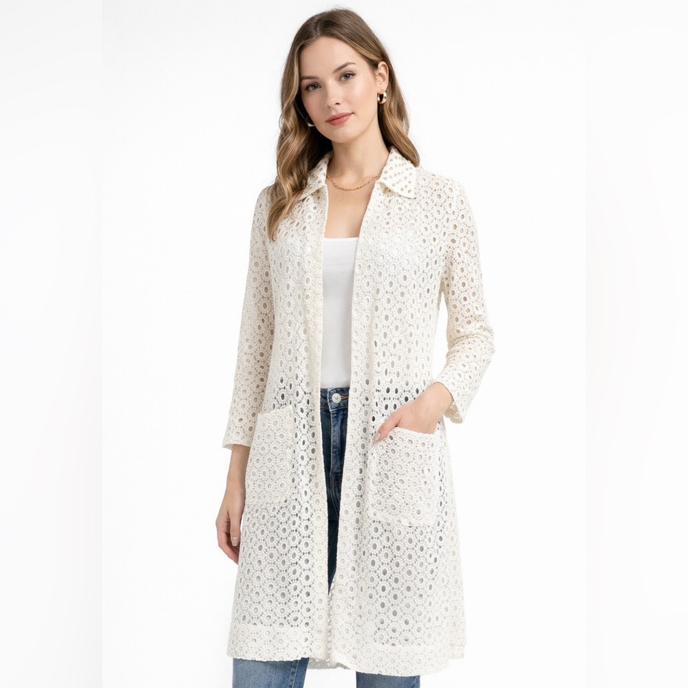 Zara off white mid length Lace Cardigan Small